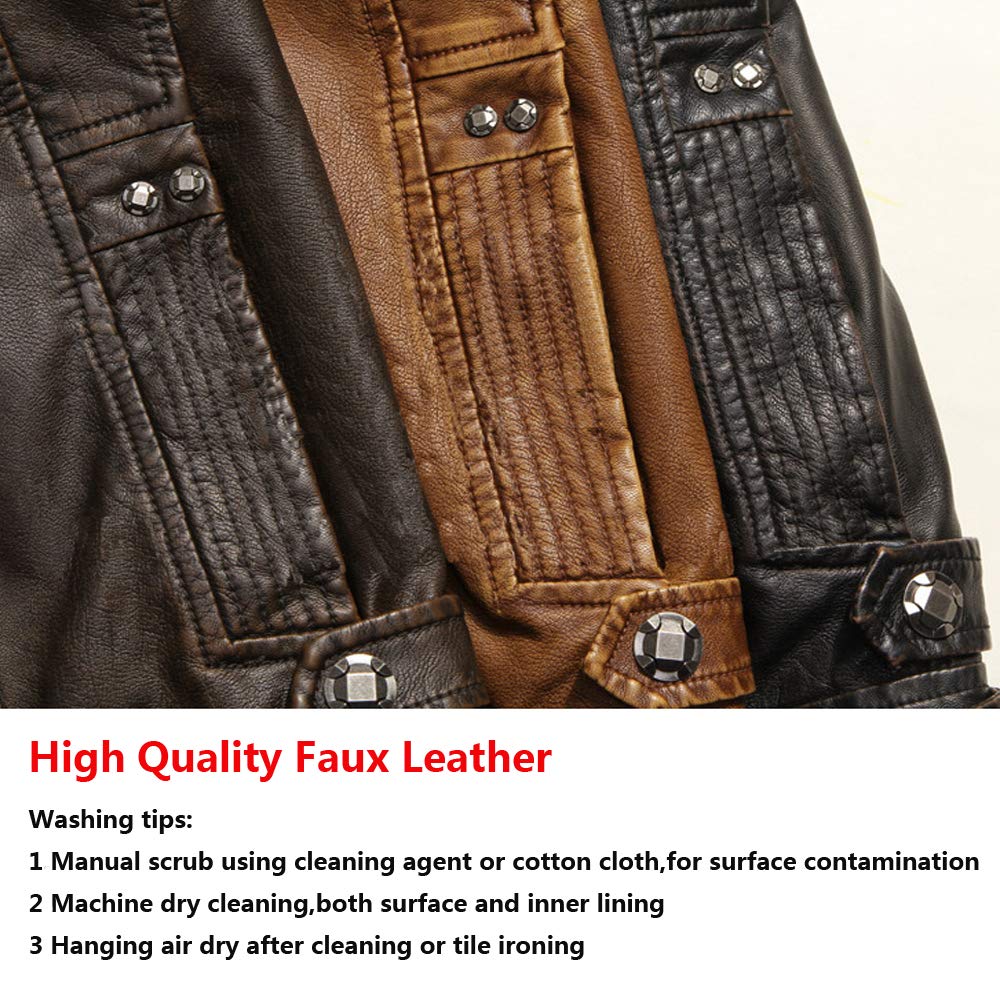 WULFUL Men's Vintage Stand Collar Leather Jacket Motorcycle